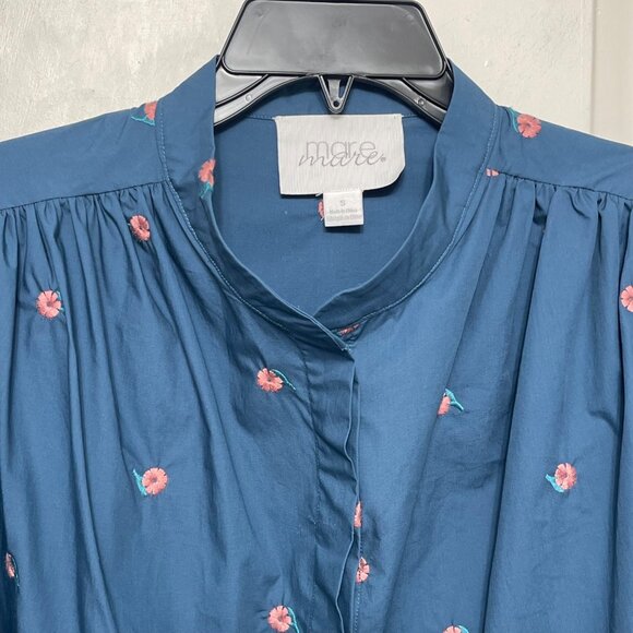 Mare Mare by Antropologie Puff-Sleeve Embroidered Blouse in Blue Size S - Picture 6 of 12